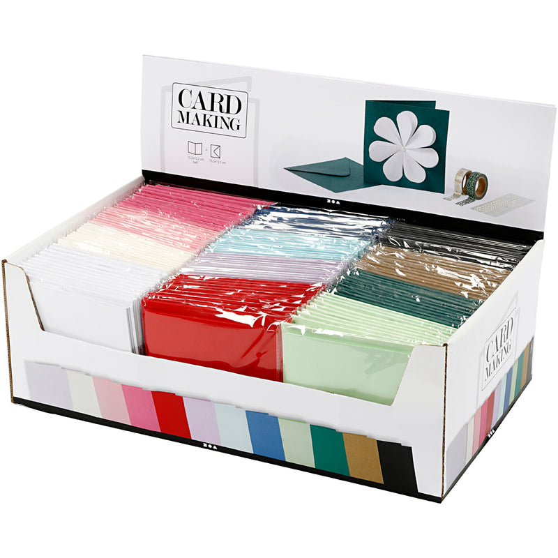 Creativ-Firmenkarten und Umschläge, Kartengröße 15,2 x 15,2 cm, Umschlaggröße 16 x 16 cm, 230 g, verschiedene Farben, 12 x 10 Box 1 Box