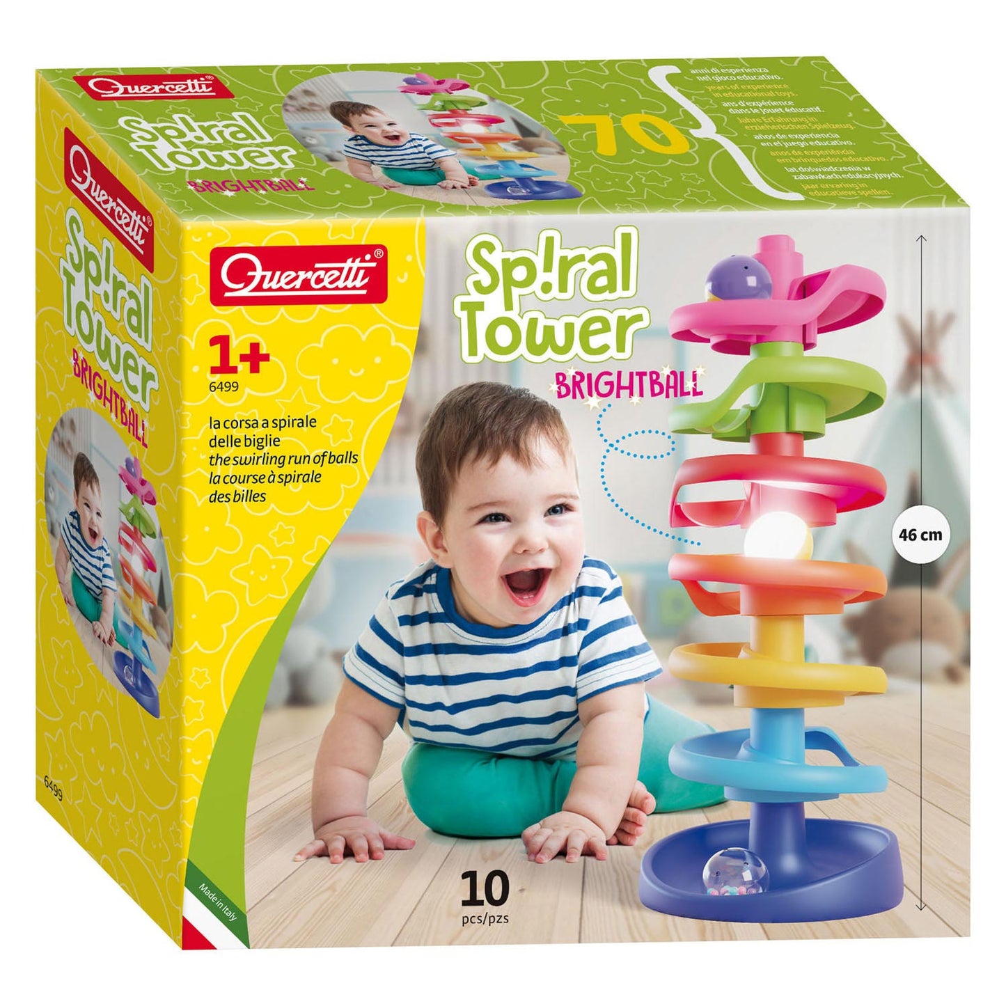 Quercetti Spiral Ball Tower mit leuchtender Ball, 10dlg.