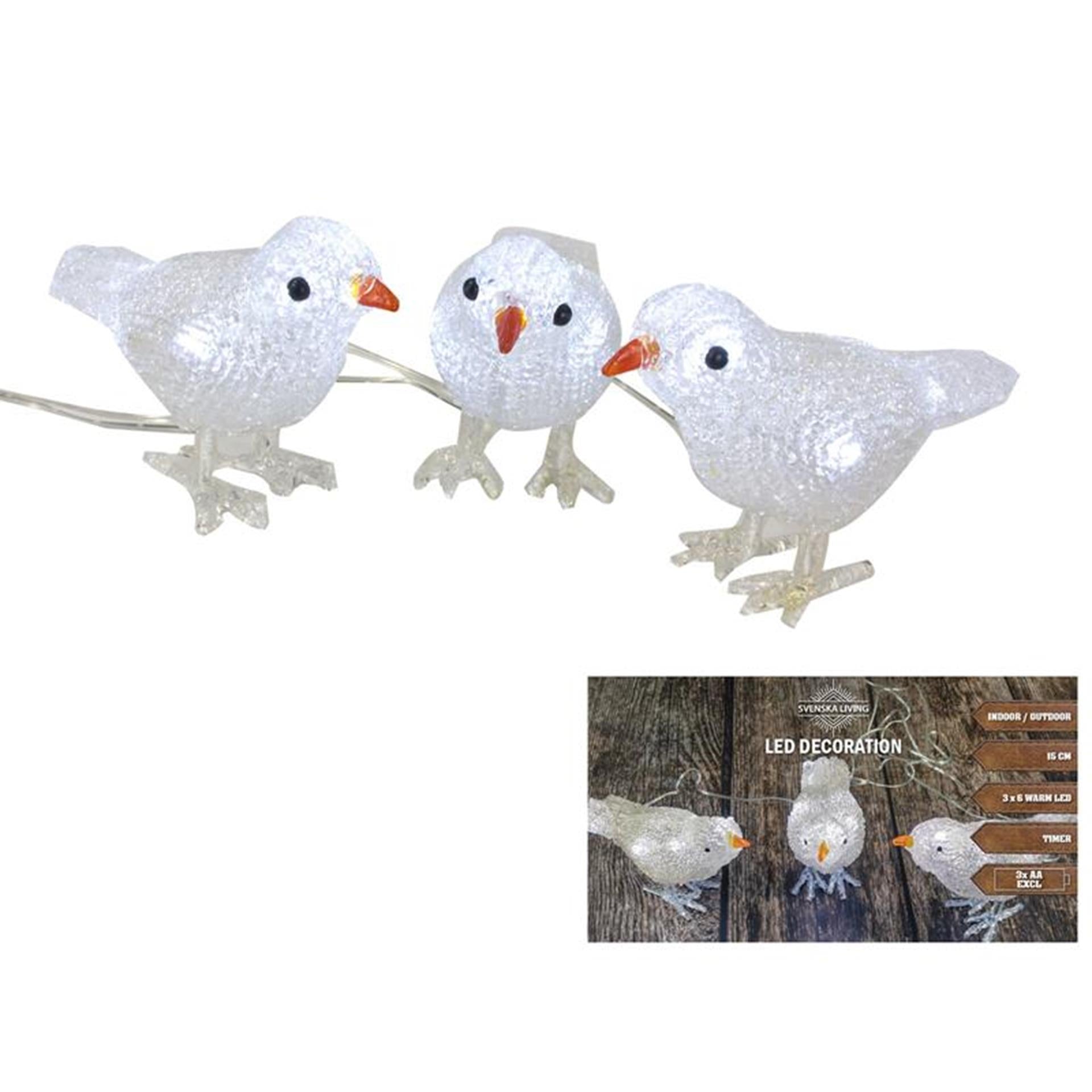 Svenska lebende Vögel Acryl 15 cm x3 warm IP44