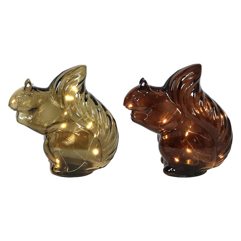 Svenska lebende Statue Glas Eichhörnchen 16cm LED braun
