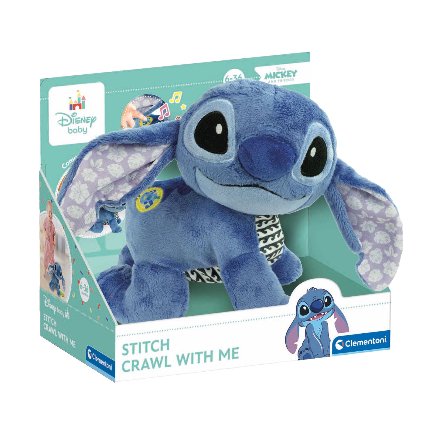 Clementoni Baby Disney Stitch Krabbelspielzeug, interaktives Kuscheltier