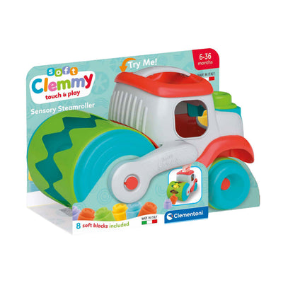 Clementoni Baby Soft Clemmy Steamwals Fahrzeug mit Blöcken, 9dlg.