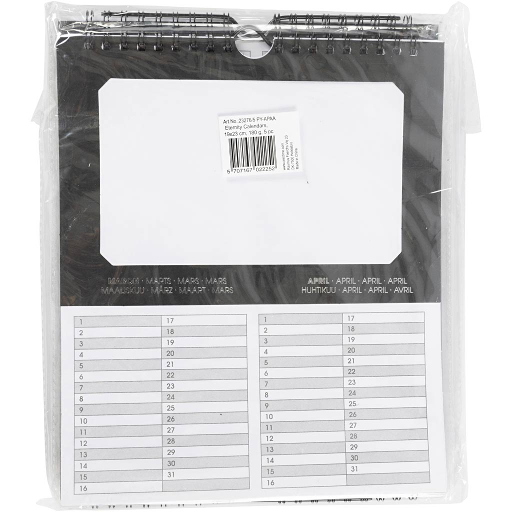 Creativ Company Internationaler Geburtstagskalender, Größe 19x23 cm, Lochgröße 15,3x9,2 cm, 180 g, 5 Stück 1 Box