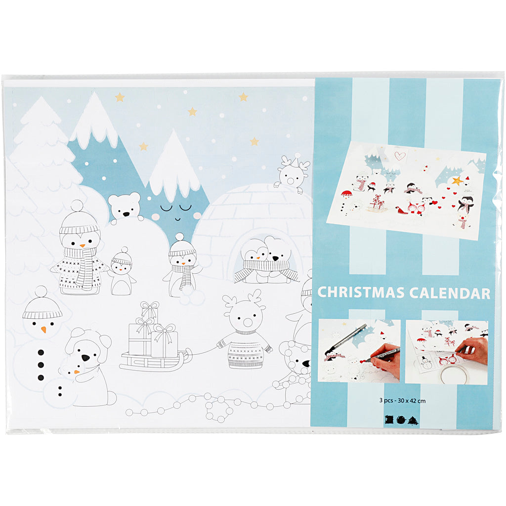 Creativ Company Weihnachtskalender, Größe 30x42 cm, weiß, 3 Stück 1 Box