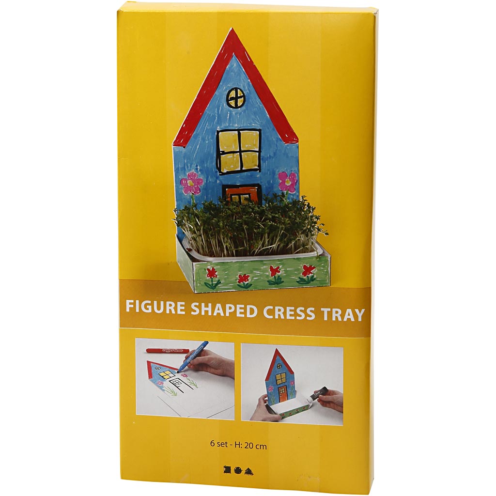 Creativ Company Brunnenkressebehälter mit Figur, Haus, H: 20 cm, weiß, 6er Set 1 Box