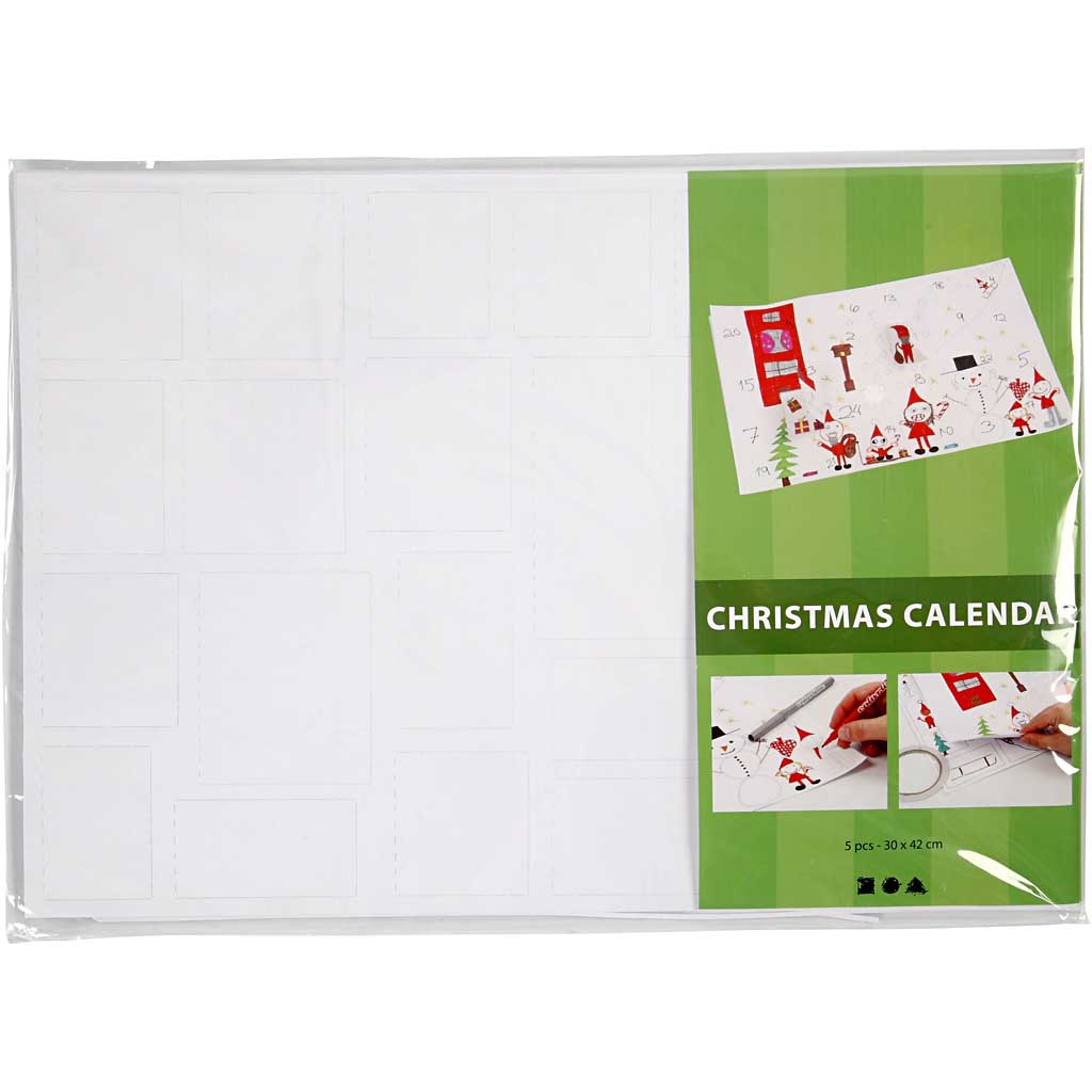 Creativ Company Weihnachtskalender, Größe 30x42 cm, weiß, 5 Stück 1 Box