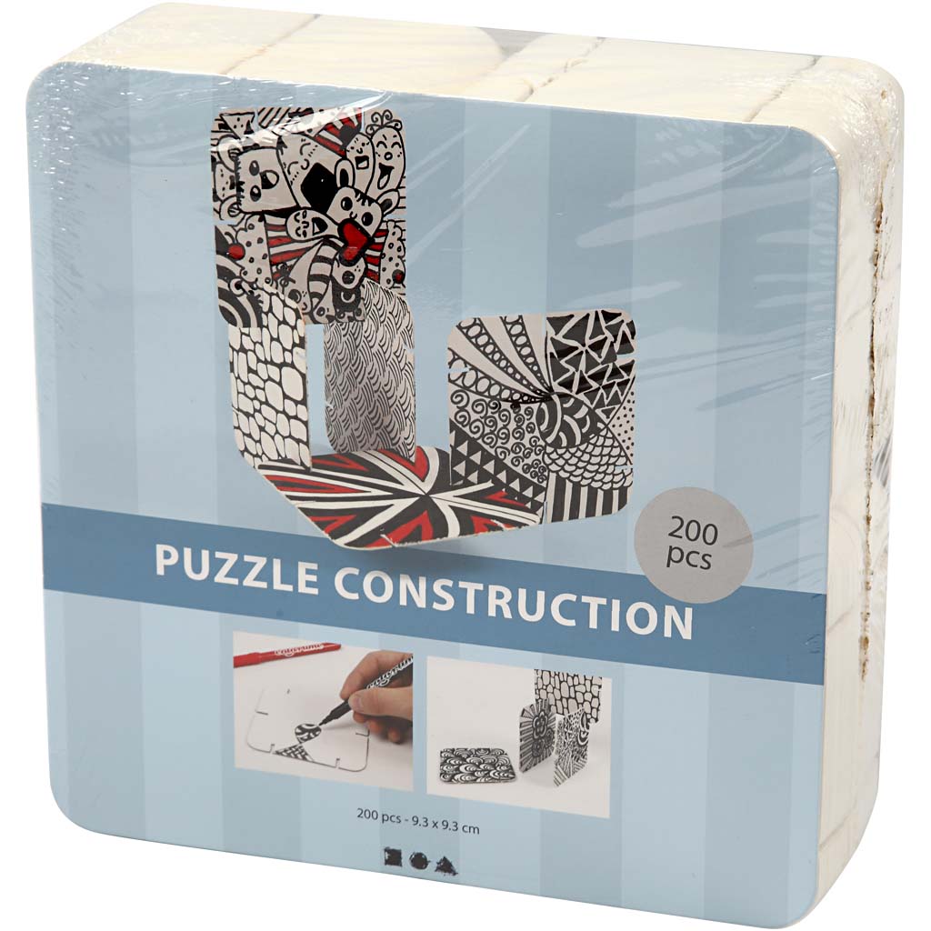 Creativ Company Puzzle-Baukarton, Größe 9,3x9,3 cm, Stärke 1,2 mm, weiß, 200 Teile 1 Karton