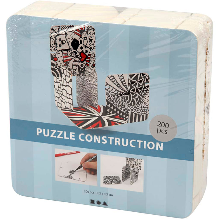 Creativ Company Puzzle-Baukarton, Größe 9,3x9,3 cm, Stärke 1,2 mm, weiß, 200 Teile 1 Karton