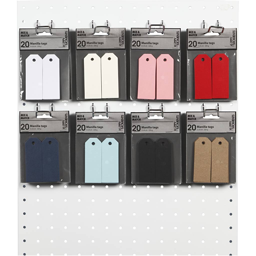 Creativ Company Manila-Etiketten, Größe 3x8 cm, 220 g, verschiedene Farben, 8x10 Box 1 Box