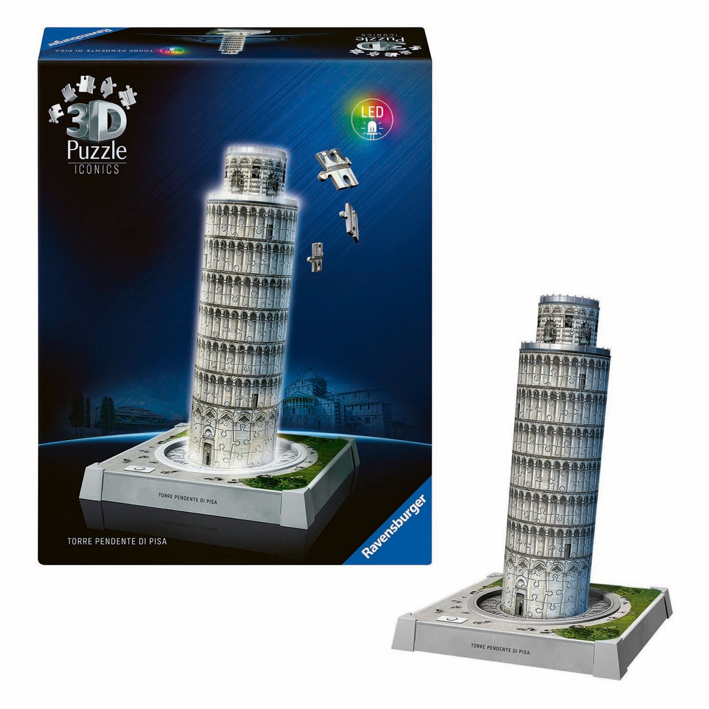 Ravensburger 3D-Puzzle Iconics Turm von Pisa – mit Licht – 231 Teile.
