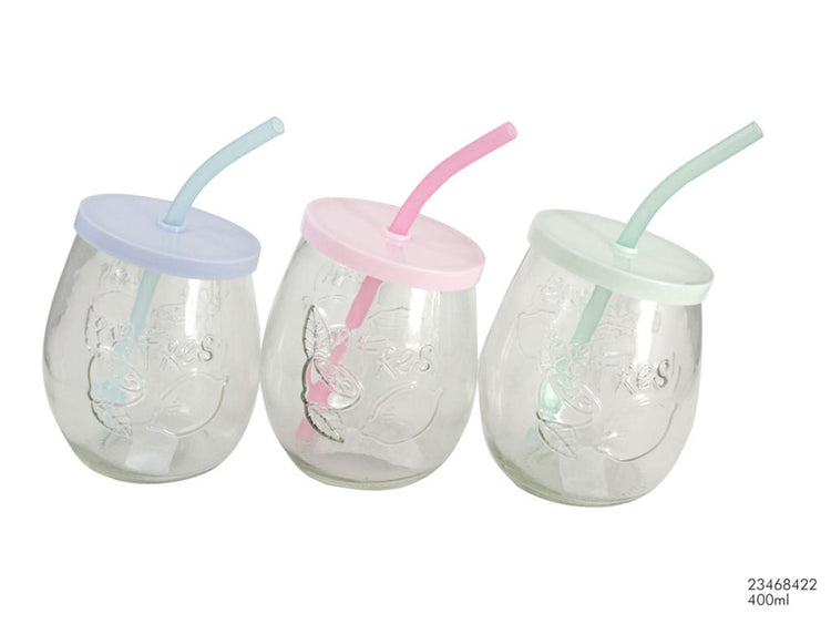 Becher oval 400ml mit Strohhalm