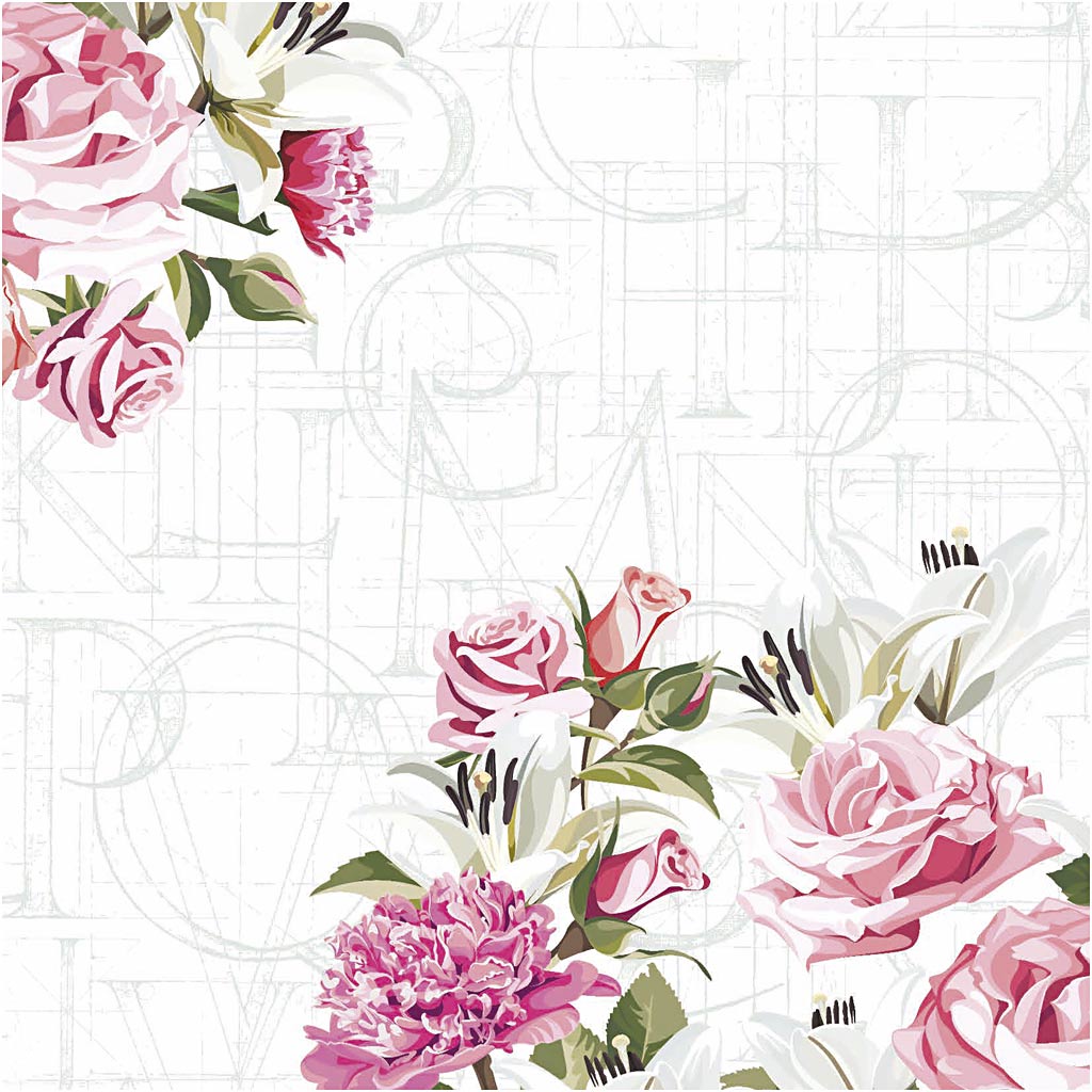 Creativ Company Servietten, Rosen, Größe 33x33 cm, 20 Stück, 1 Box