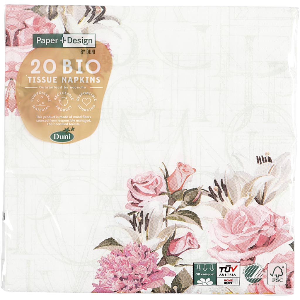 Creativ Company Servietten, Rosen, Größe 33x33 cm, 20 Stück, 1 Box