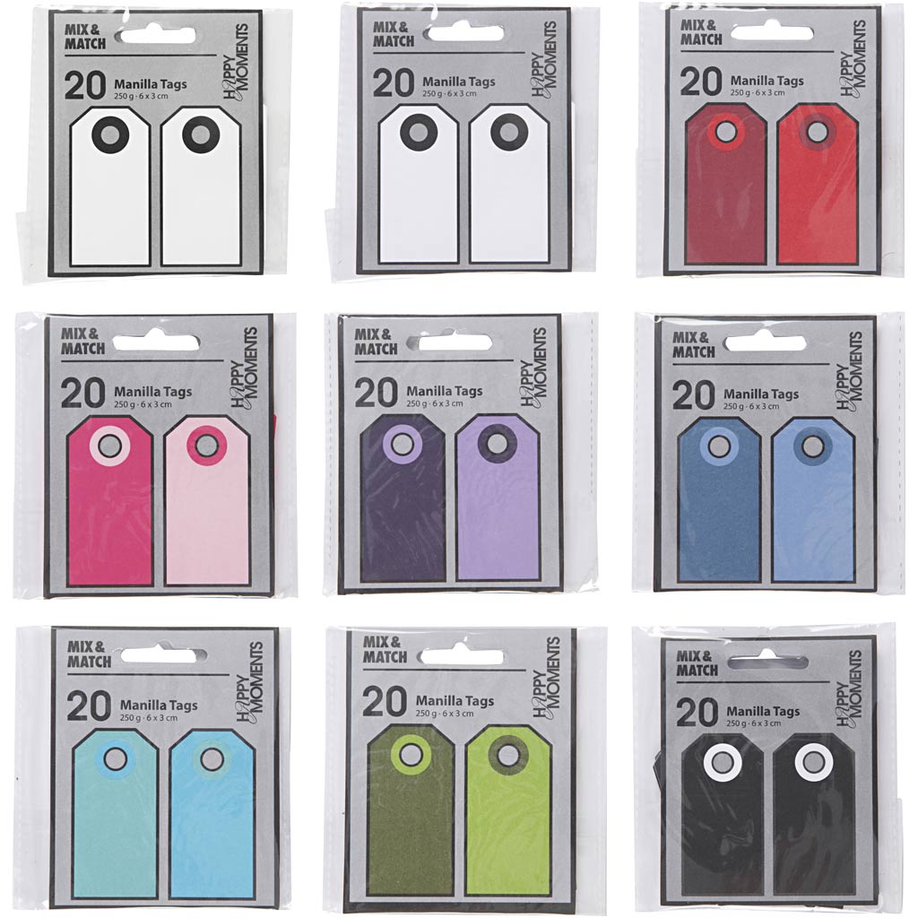 Creativ Company Manila-Etiketten, Größe 6x3 cm, 250 g, verschiedene Farben, 30x10 Stück 1 Box