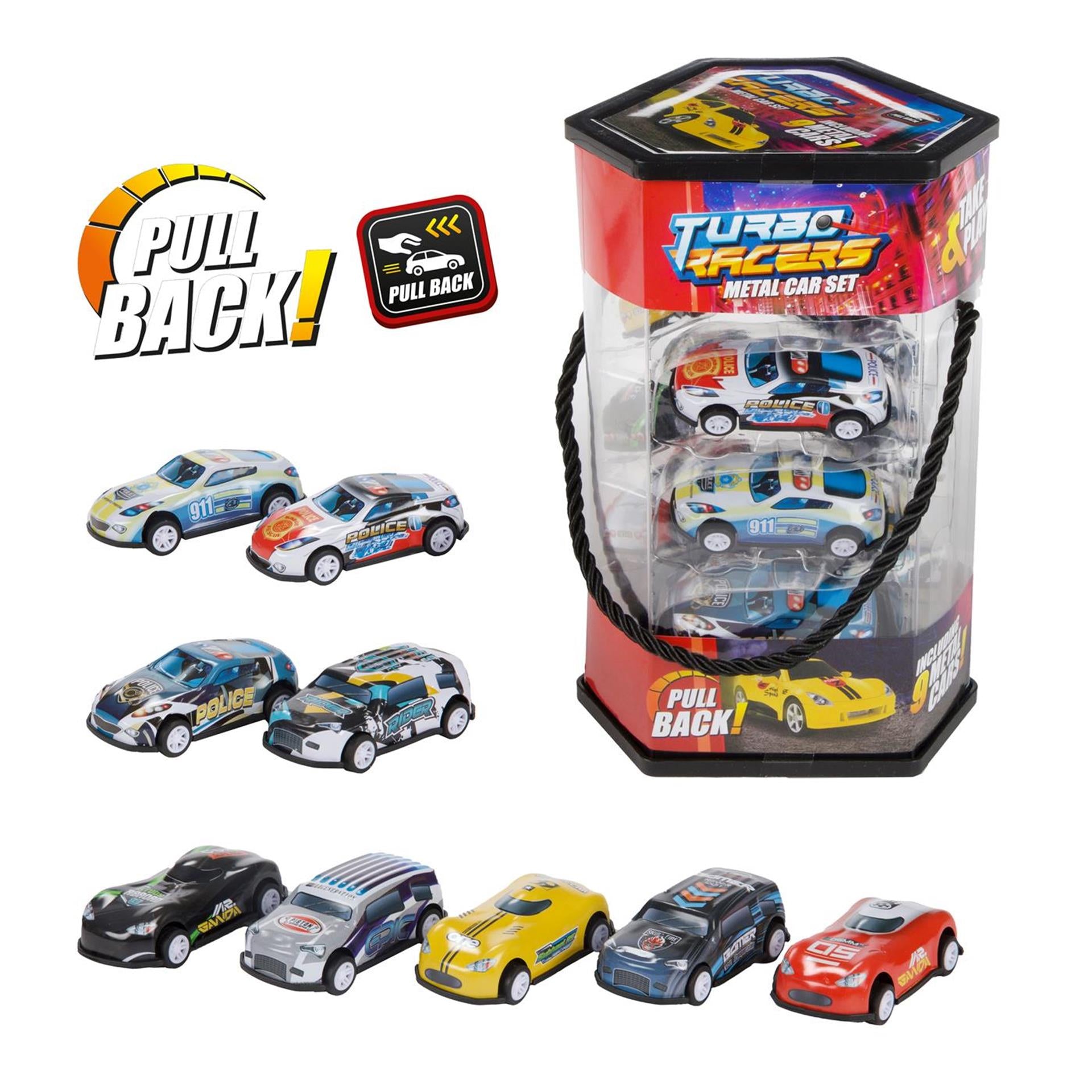 Toi-Toys-Set mit 9 zurückziehbaren Metallautos