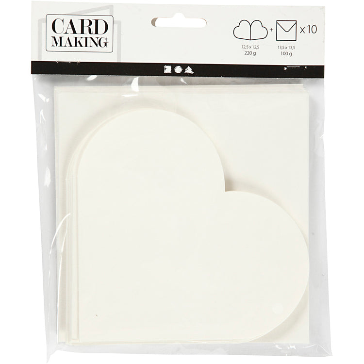 Herzförmige Karten der Firma Creativ, Kartengröße 12,5 x 12,5 cm, Umschlaggröße 13,5 x 13,5 cm, gebrochenes Weiß, 10er-Set 1 Box