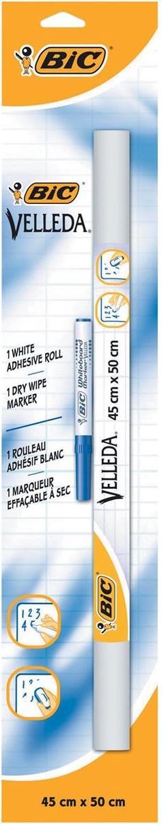 Velleda Bic selbstklebende Rollen (Whiteboard-Blätter), gevelliert, Größe 45 x 50 cm