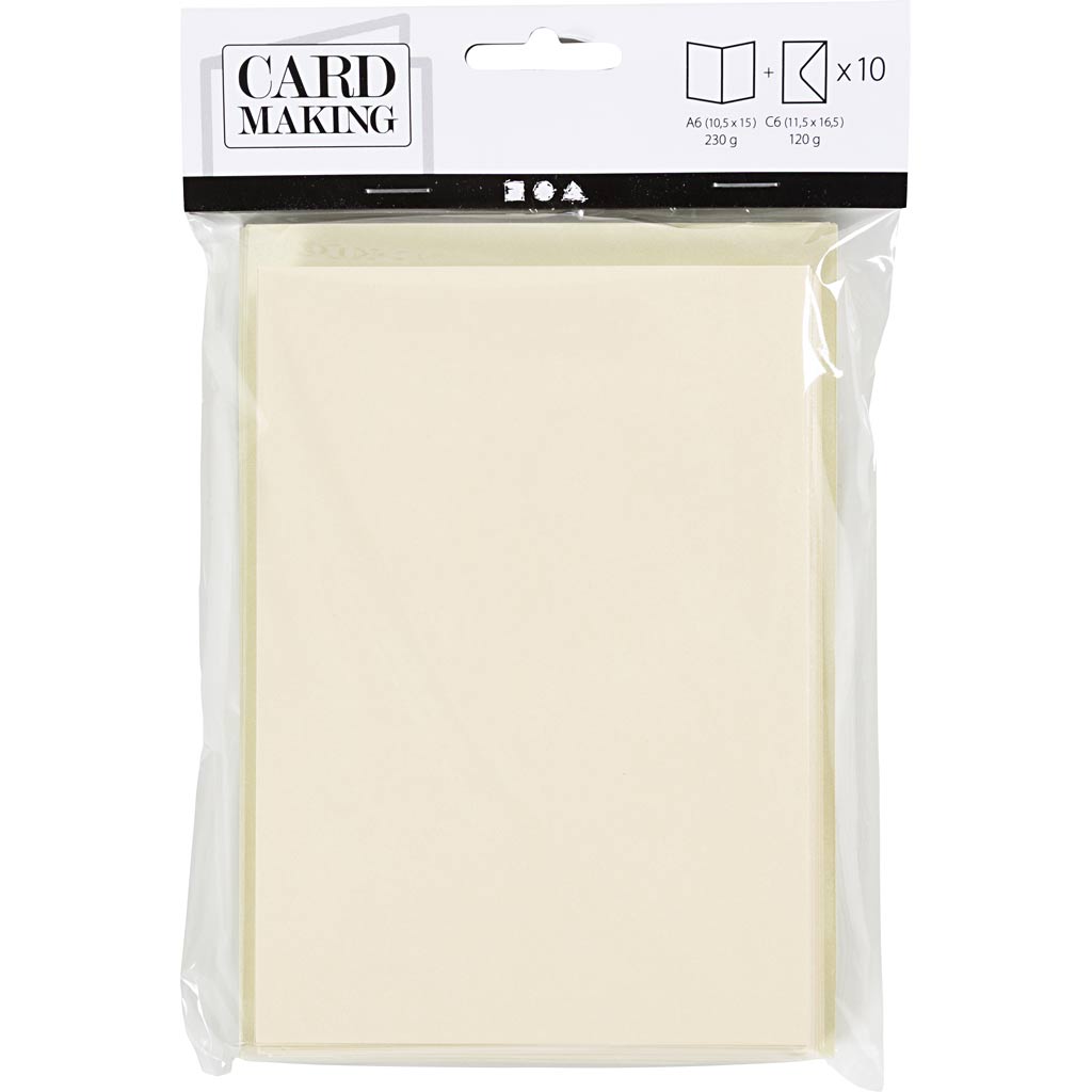 Creativ Company Perlmuttkarten und Umschläge, Kartengröße 10,5 x 15 cm, Umschlaggröße 11,5 x 16,5 cm, Creme, 10er-Set 1 Box