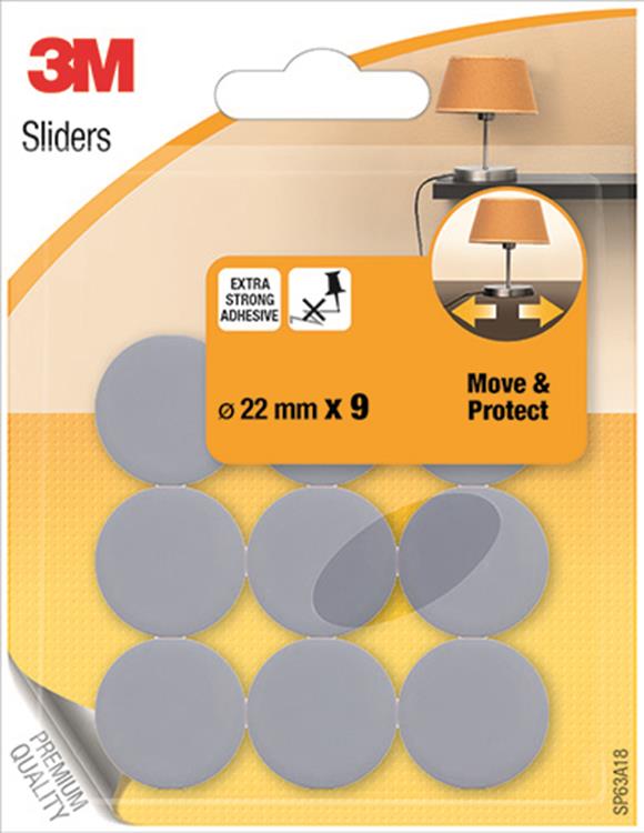 3m 1053576 - Möbelglas Move Protect Grau - 22mm - 9 Stück | 24 Stück