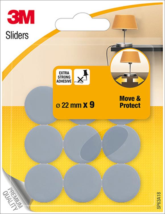 3m 1053576 - Möbelglas Move Protect Grau - 22mm - 9 Stück | 24 Stück