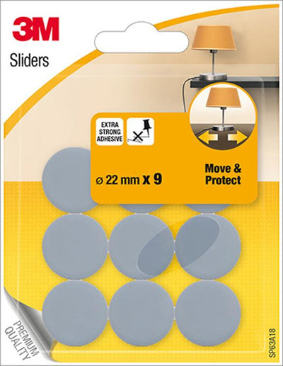 3m 1053576 - Möbelglas Move Protect Grau - 22mm - 9 Stück | 24 Stück