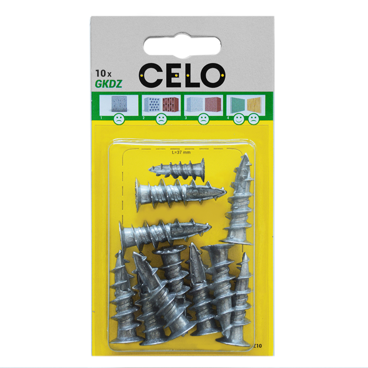 Celo 1067285 – Blister-Gipskartondübel gkdzmit Schraube 10 Stk. | 5 Stück