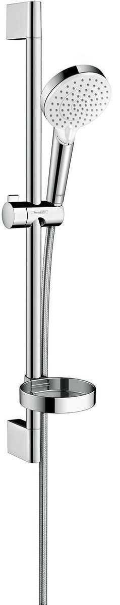 Hansgrohe Crometta Vario Brauseset 65 cm – 2 Strahlarten – mit Seifenschale – Weißchrom – Handbrause Durchmesser 100 mm
