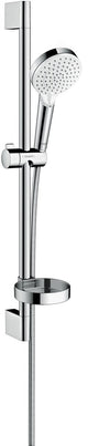 Hansgrohe Crometta Vario Brauseset 65 cm – 2 Strahlarten – mit Seifenschale – Weißchrom – Handbrause Durchmesser 100 mm