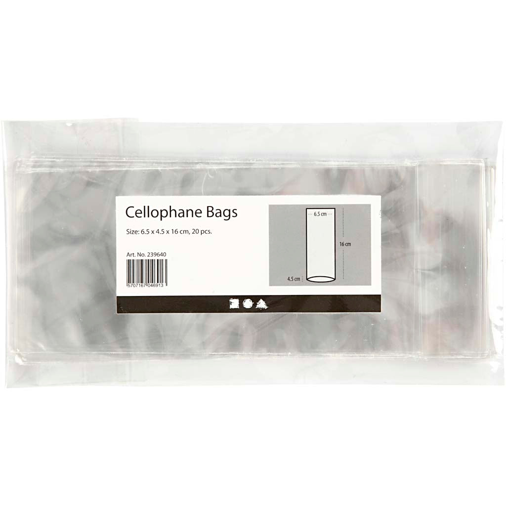 Creativ Company Cellophan Bag, H: 16 cm, dumm 6,5 x 4,5 cm, Dicke 25 MY, 20 Stück 1 Box