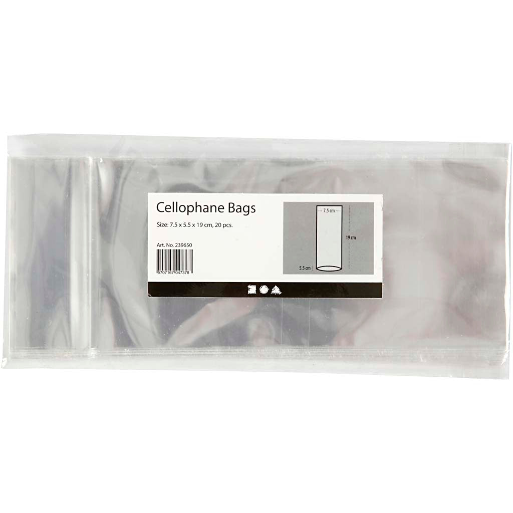 Creativ Company Cellophan Bag, H: 19 cm, dumm 7,5 x 5,5 cm, Dicke 25 MY, 20 Stück 1 Box