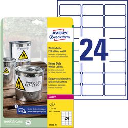 Ultrastarke Etiketten Avery L4773-20, 63,5 x 33,9 mm, 20 Blatt