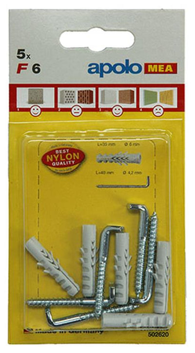 Celo 1015382 – 5 Nylondübel f ​​6 mm + Schraubdaumen 502620 | 5 Stück