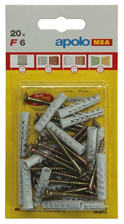 Celo 1015376 – 20 Nylondübel f ​​+ sps 6 mm + Schrauben 502616 | 5 Stück