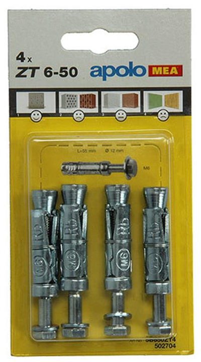 Celo 1015455 - 4 Spreizdübel zt 12mm + Bolzen 502704 6x50mm | 5 Stück