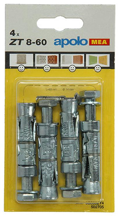 Celo 1015456 - 4 Spreizdübel zt 14mm + Bolzen 502705 8x60mm | 5 Stück