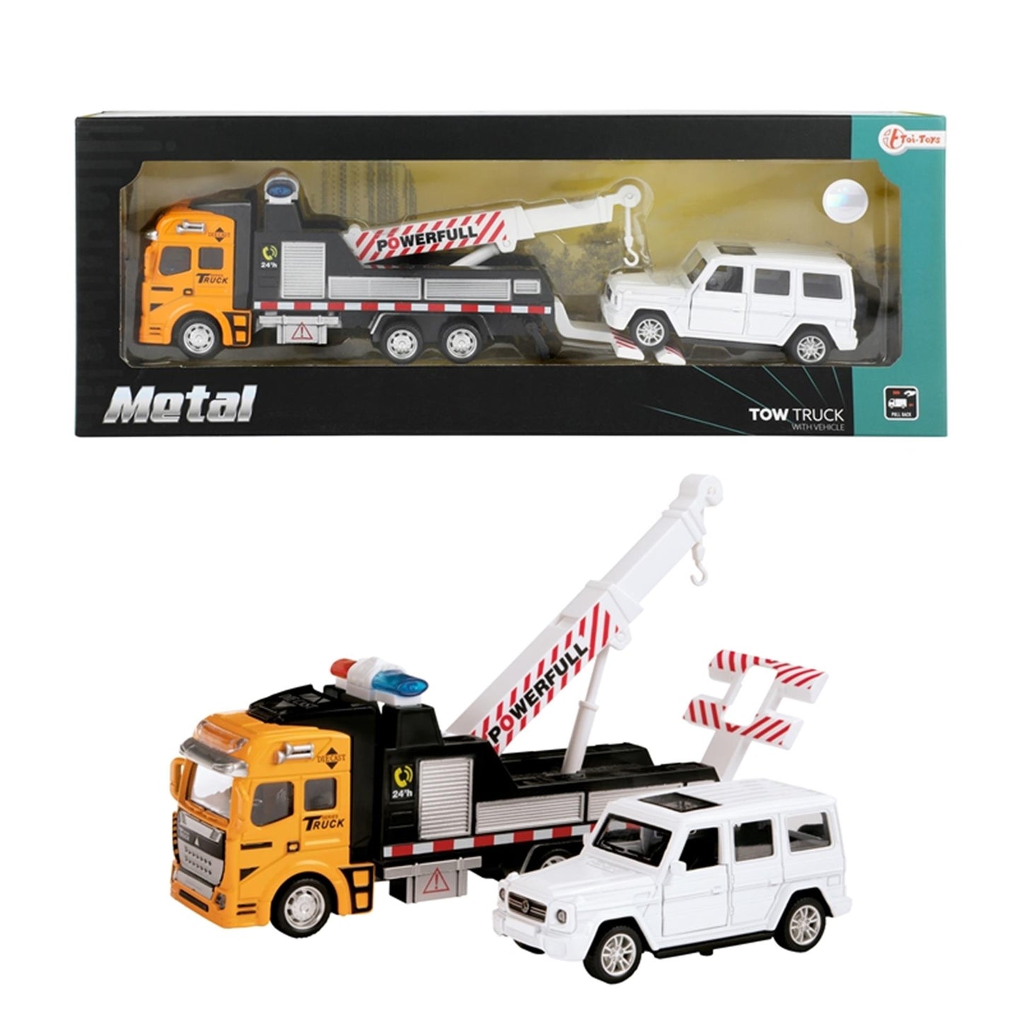 Metall-Metall-Schleppwagen mit Hebezeuger + Pull-Back 4x4 Auto
