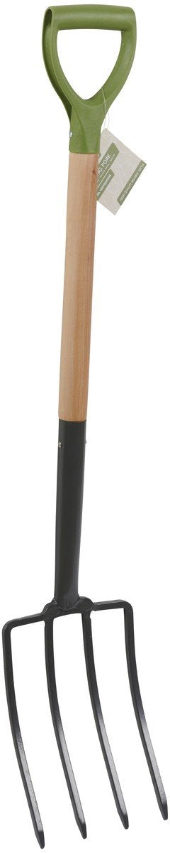 Kinzo Spatengabel 4 Zähne – Gartengabel mit Holzgriff – Zinke für Bodenbearbeitung, Kompost, Gemüsegarten – Robuste Grabegabel – Gartengeräte zum Graben, Belüften und Lockern