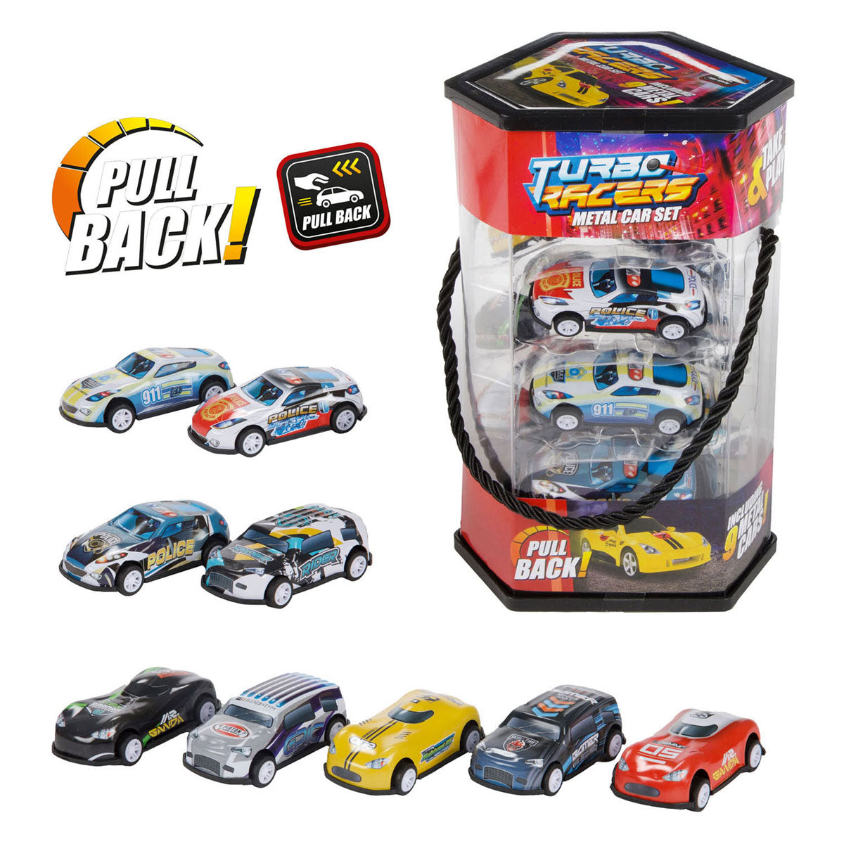 Toi-Toys-Set mit 9 zurückziehbaren Metallautos
