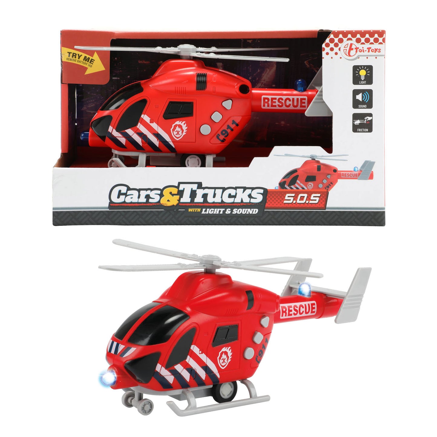 TOI-TOYS Fire Brigade-Hubschrauber mit Licht und Klang