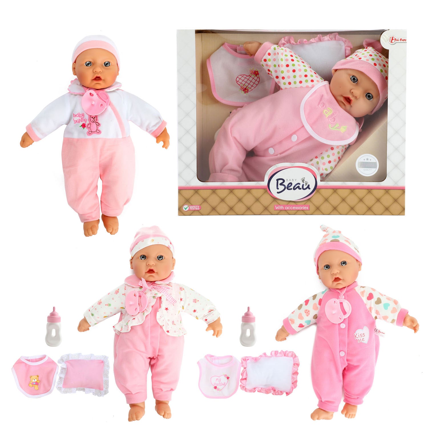 Baby Beau Babypop mit Flasche und Lätzchen, 40 cm