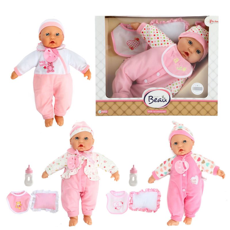 Baby Beau Babypop mit Flasche und Lätzchen, 40 cm