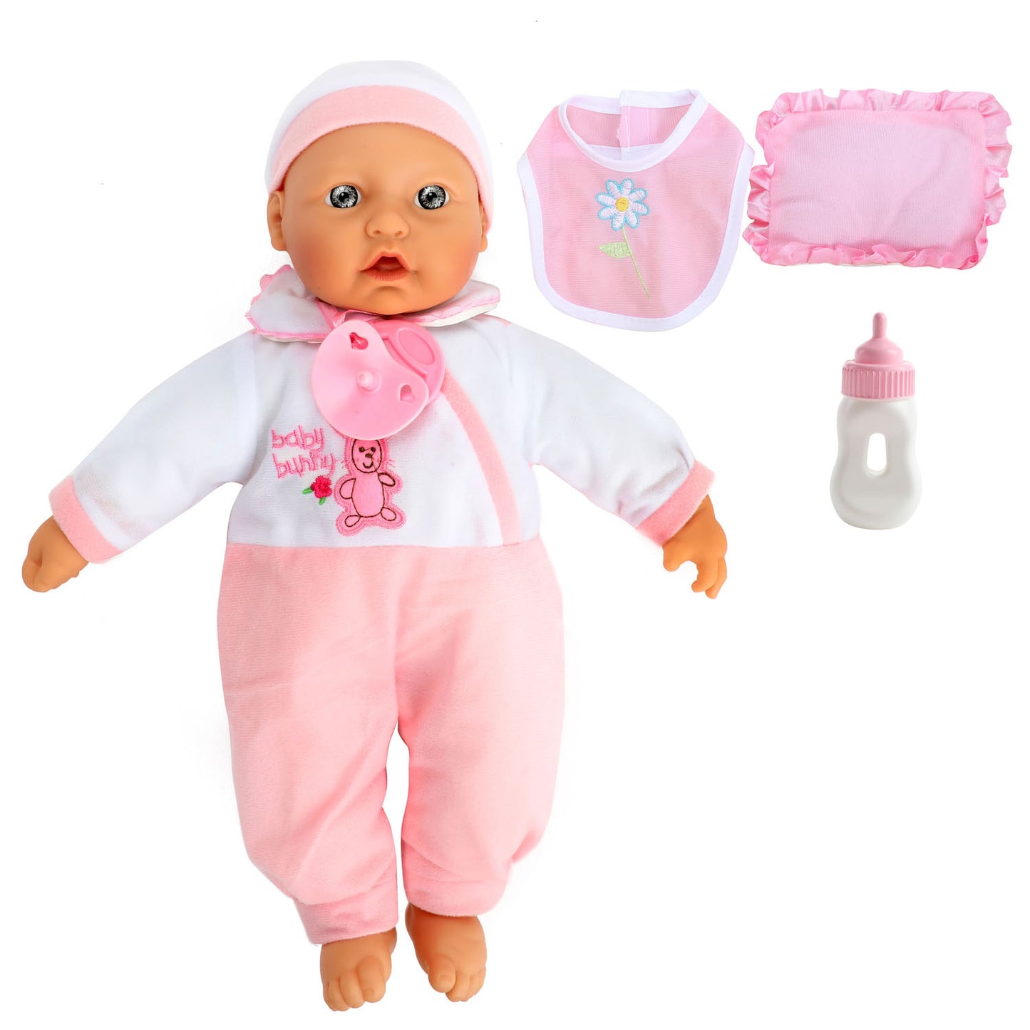 Baby Beau Babypop mit Flasche und Lätzchen, 40 cm