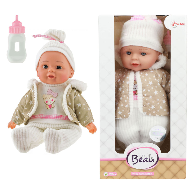 Beau Babypop 32 cm + Winteroutfit und Flasche