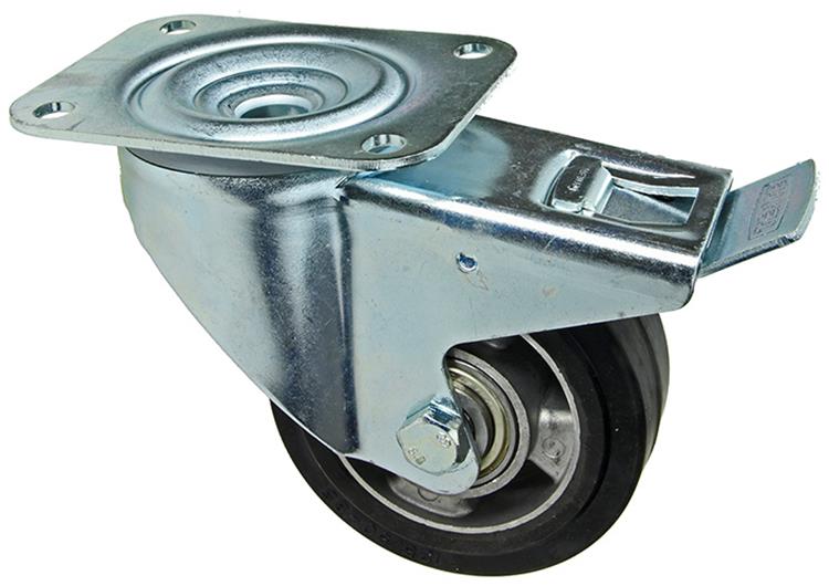 Mack by tente 1058940 - Schwenkrad, Lauffläche aus schwarzem Gummi, Felgenplatte und Bremse 125 mm | 4 Stück