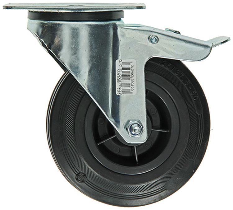 Mack by tente 1049126 – schwarze Radmontageplatte + Bremsgummi mit Nylonfelge 125 mm | 4 Stück
