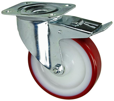 Mack by Tente 1058932 – Schwenkrad mit gespritztem PU-Profil, Nylonfelge, Platte und Bremse 125 mm | 4 Stück