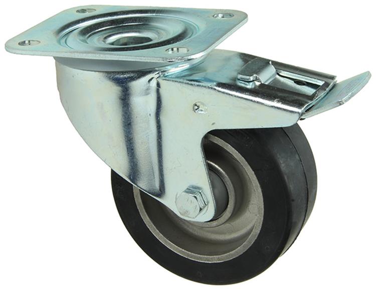 Mack by Tente 1058939 - Lenkrolle Gummi schwarz Lauffläche Aluminiumfelge, Platte und Bremse 100 mm | 5 Stück