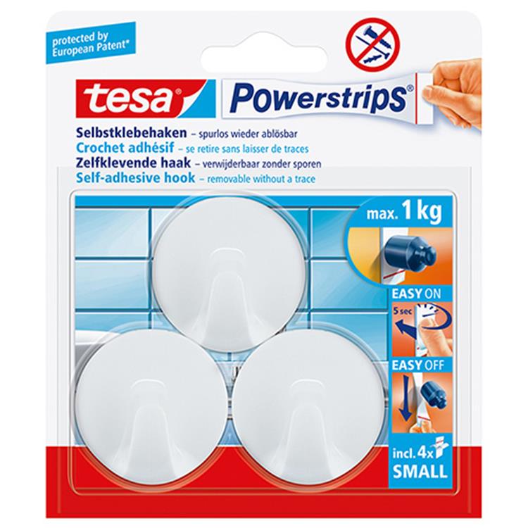 Tesa 1002615 - powerstr.small rund weiß | 6 Stück