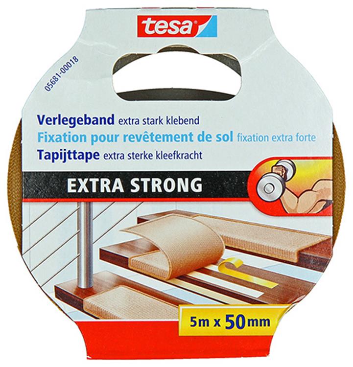 Tesa 1054487 – Teppichband extra stark 5 m x 50 mm | 6 Stück