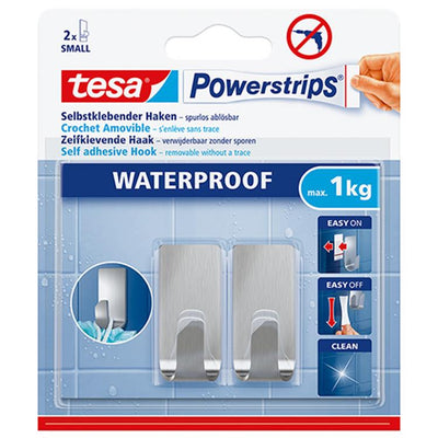 Tesa 1059022 - Steckdosenleisten wasserdichte Haken Edelstahl rechteckig klein | 8 Stück